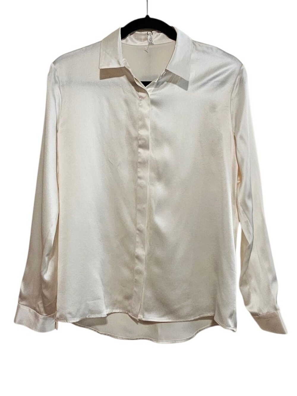 LilySilk Shirt Size M NWT Cream White 22MM Mulberry Silk Long-Sleeve Button Top
